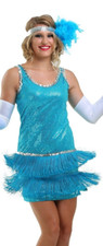 Women's Turquoise Blue Sequin Fringe Flapper Dress Costume SIZE M New 
