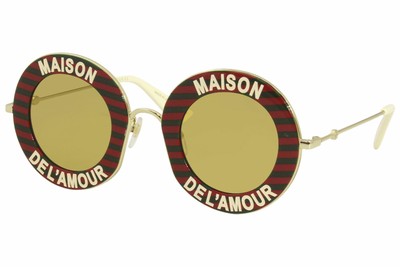 Gucci GG0113S 007 Sunglasses Women's Red-Gold/Yellow Lenses Fashion Round  44mm | eBay