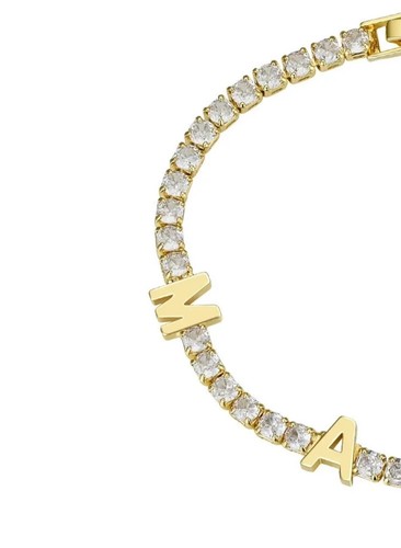 6ct Round Simulated Diamond "MAMA" Letter Tennis Bracelet 14k Yellow Gold Plated - Picture 2 of 5