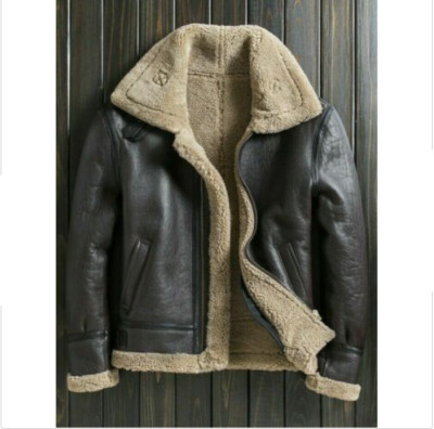 Men's RAF Aviator Pilot B3 Flying Bomber Shearling Fur USA Real Leather Jacket