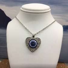 Evil Eye Pendant Amulet Necklace 18-20 Inch Adj Silver-Tone New Free Ship 4405