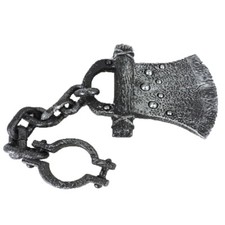 27" Long Shackles Prisoner Cuff w/ Chain  Axe Head Halloween Costume Accessory