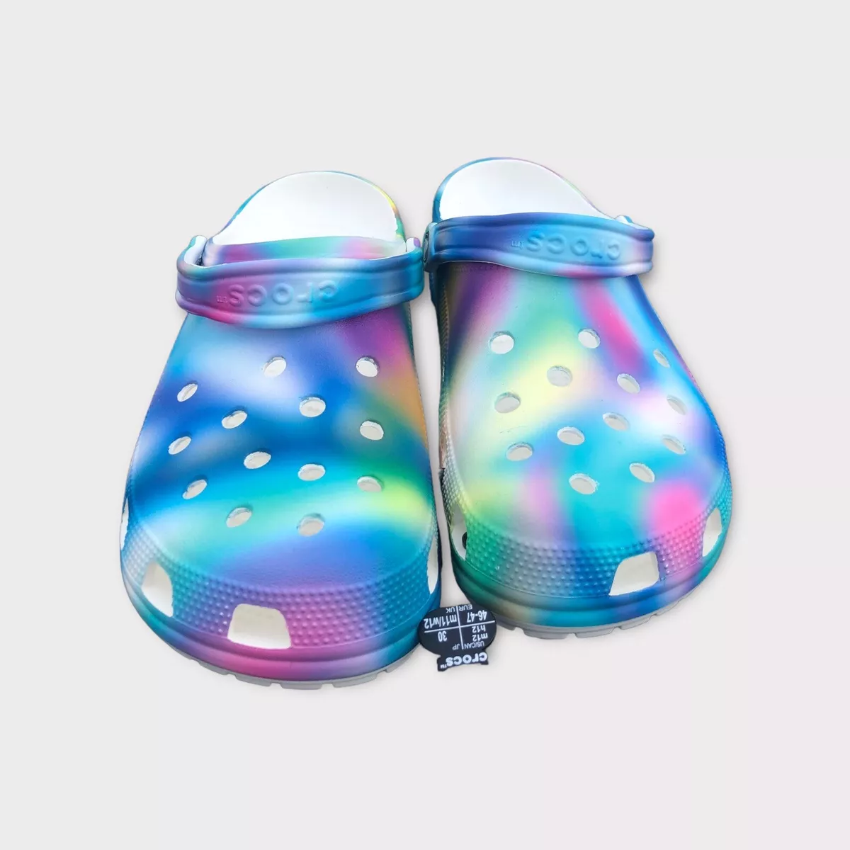Blue and cheap purple crocs