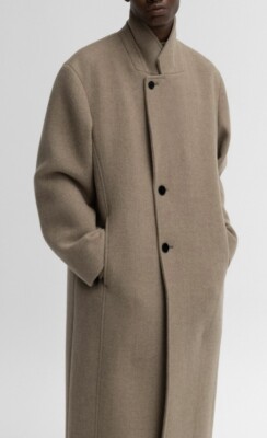 NWT INSILENCE Korea Alpaca Wool Blend Stitch Line  Coat Beige Sz L Kiimuir Dunst