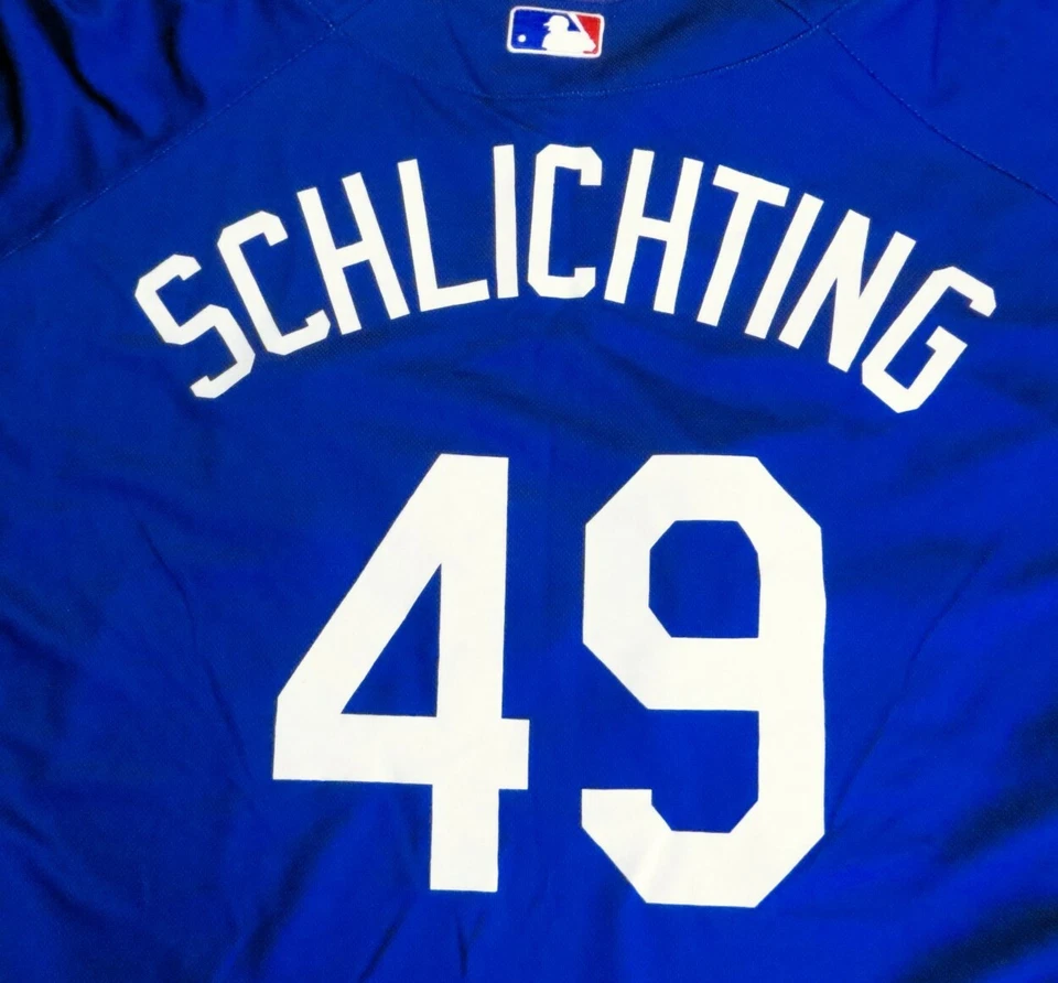 Camiseta de práctica de bateo Travis Schlichting Team Issue 2009 Dodgers #49 talla 50