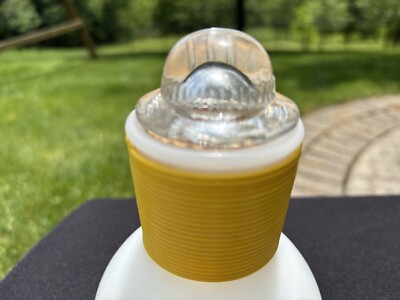 1940's McKee Glasbake Milk Glass Yellow Plastic Wrap Hottle Carafe