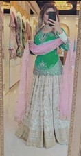 Stunning Look Green Heavy Chinnon Top Lehenga With Dupatta For Wedding Wear