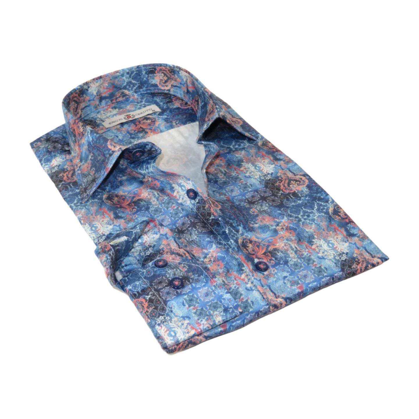 Мужская спортивная рубашка EMILIO CERUTTI из 100% хлопка с длинными рукавами #EMC8 Multi Blue