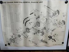 Vintage Kioritz Corporation/ Echo CS 750EVL Chainsaw Parts Diagram Poster