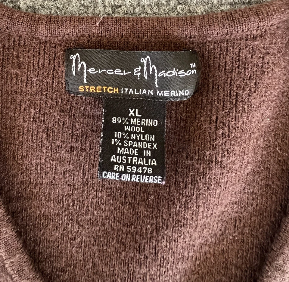 Suéter Mercer Madison Para Mujer Cuello en V Marrón Merino Elastizado Pullover Minimalista XL Foto 3 de 4