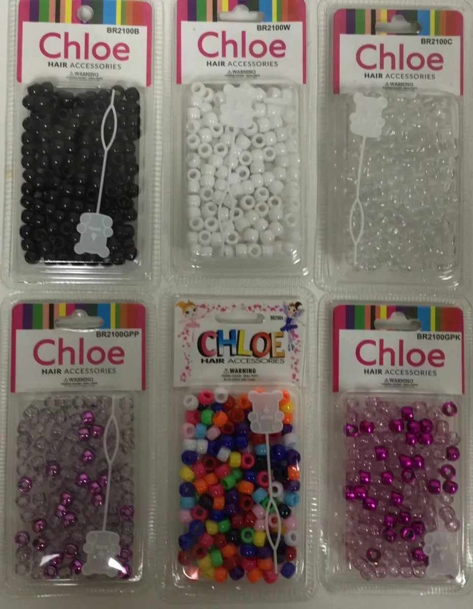 Chloe Hair Beads Accessories Rainbow, White, Black, Pink, Clear