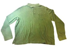 Green Cotton Knit Long Sleeved Men's Polo Shirt Size L