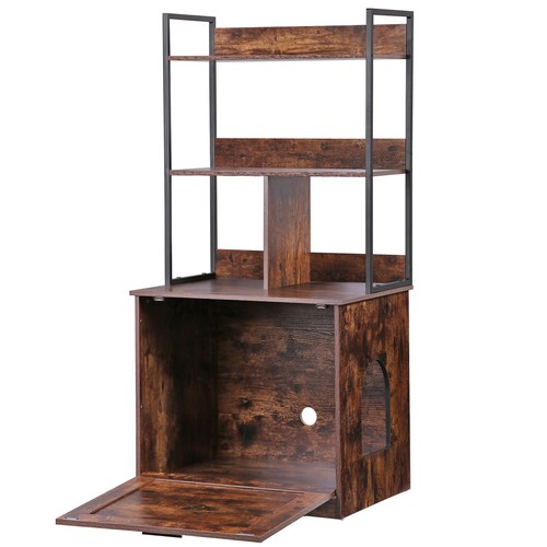 2 in 1 Hidden 50" Cat Litter Box Enclosure Furniture with 2 Shelves Rustic Brown - Picture 23 of 24