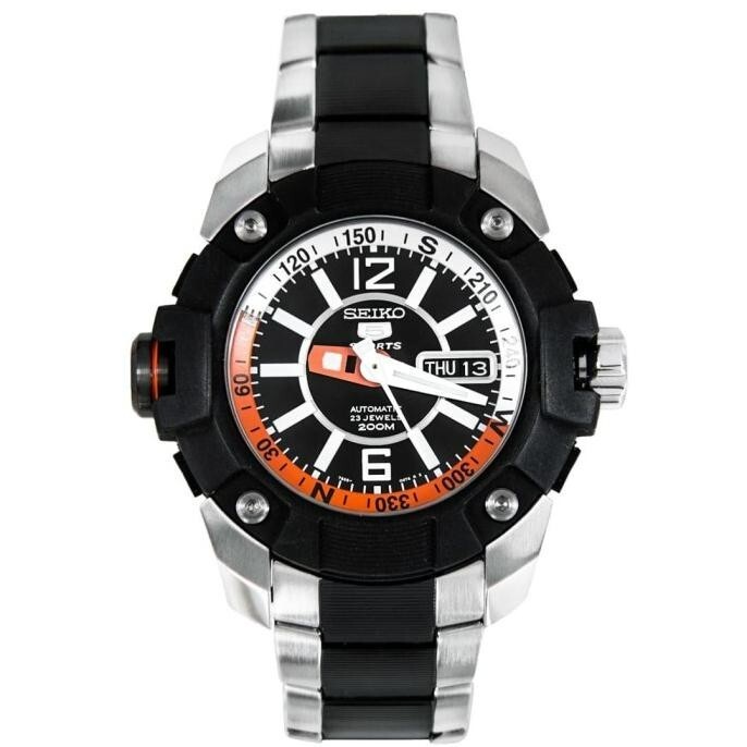 シン Brand New Seiko 5 SKZ265K1 Silver Black Orange 200 M Automatic Day