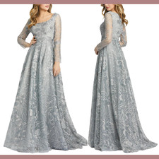 NWT $798 Mac Duggal [ 22 ] Jewel Encrusted Square Neck Ball Gown Dove Grey #Q463