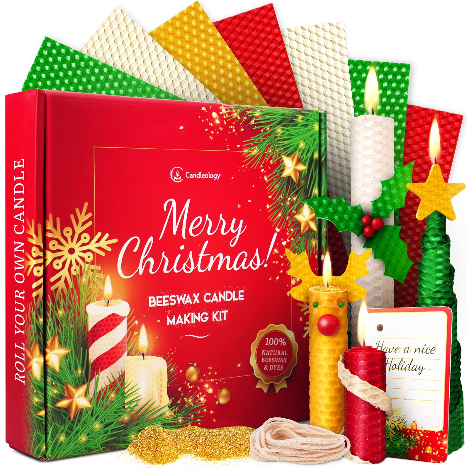 Christmas Candle Rolling Kit - Beeswax Candle Making Kit for