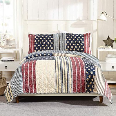 MODERN HEIRLOOM Americana Quilt with 2 Shams, Rustic  Assorted Colors , Sizes 