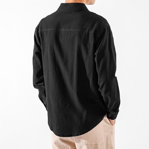 Men's Tops Casual Loose Long Sleeve Cotton Breathable Spring Pure Color E - Picture 6 of 15