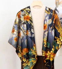 Sallys 100% Mulberry Silk Wrap Shawl leaf Print Square Scarf 43"new