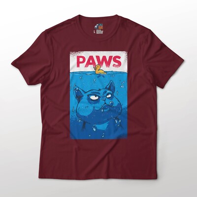 Paws Jaws Cat Parody Cartoon Style Animal Art Graphic T-Shirt
