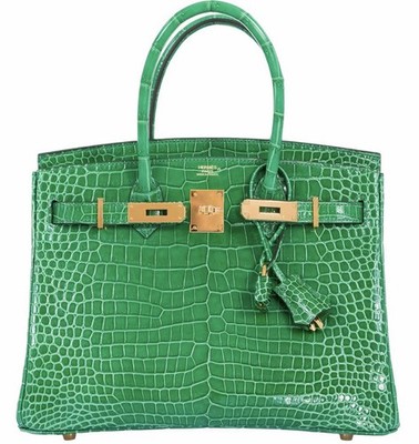 Hermes Birkin 30 Green Bamboo Shiny Porosus Crocodile Bag GHW