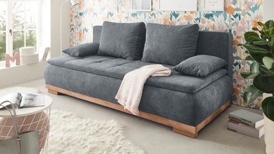 Schlafsofa Funktionssofa Couch Mila Lux.3DL Stoff anthrazit mit Bettkasten 208