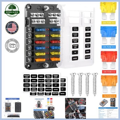 12-Way 12V Fuse Box with LED Indicator and Waterproof Cover for Vehicles