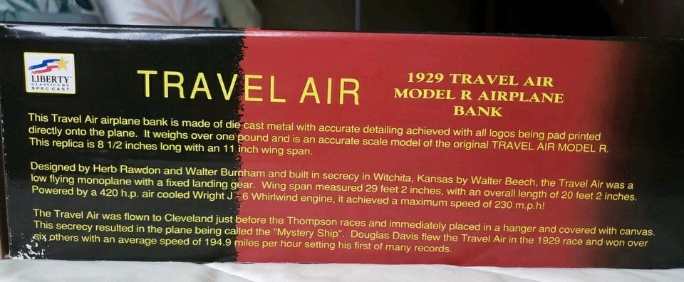 Airplane Bank 1929 Travel Air Model “R” Mystery Ship 1:32 Diecast Wrigley's Gum - Image 4 of 4