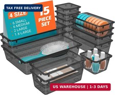 Drawer Organizer Set 15pcs Plastic Storage Trays Clear Black