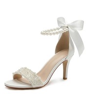 Aizhenzm Women&rsquo;s Wedding High Heel Shoes &ndash; Pearl Ankle Strap Pointed Toe...