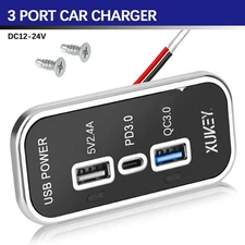 USB Outlet Dual USB A Type C Ports Car Charger Socket Panel for 12V/24V Car Boat