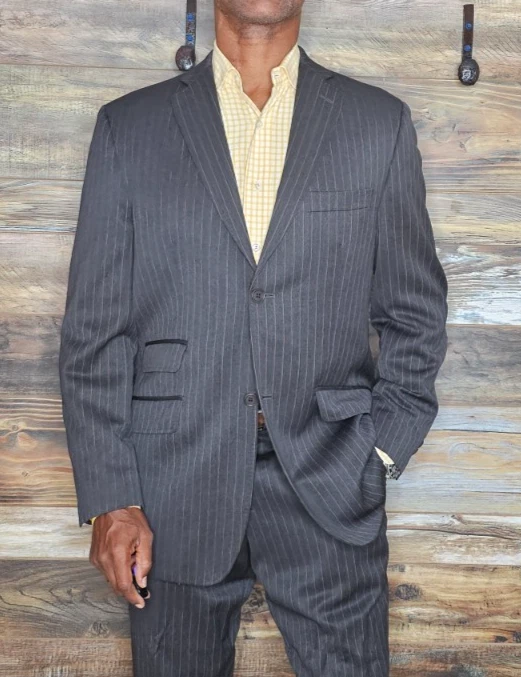 Traje Ted Baker Endurance Lana Doble Ventilación Cosida Solapa Gris Rayas 40R X 34W Foto 4 de 4