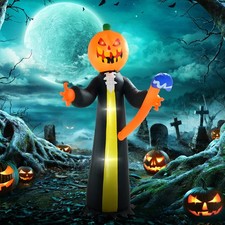 10ft Giant Inflatable Halloween Pumpkin Head Ghost with Hammer,LED Yard Display