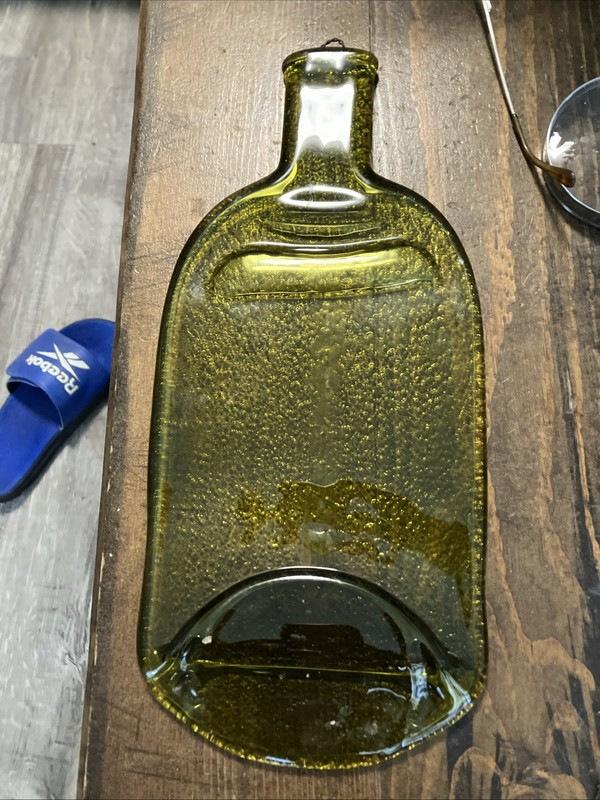 Green Melted Flat Bottle Wall Hanging 13” By 6”