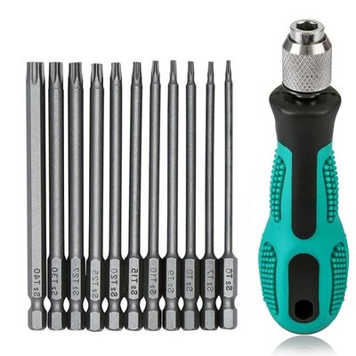 12 Piece Torx Screwdriver Set T6-T40, 1/4'' Magnetic Torx Set with Hole S2 Steel