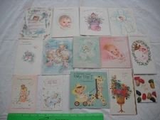 Lot of 14 Vintage Used Greeting Cards, New Little Baby Girl, Congratulations