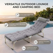 Folding Bed All-in-One Camping Cot with Thick Cushion Pillow Ergonomic Support