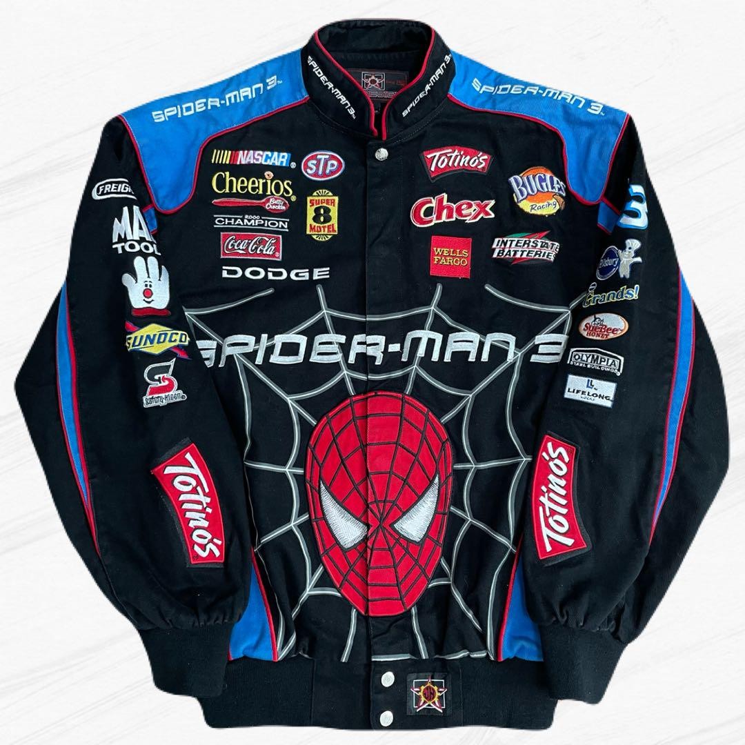 Jh Design MARVEL スパイダーマン レーシングジャケット 黒 Vtg JH Design Marvel Spider-Man Black Suit Symbiote Racing