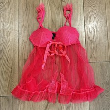 Vintage Victorias Secret Open Front Lingerie Pink 34B Lace Polka Dot