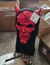 Red Devil Metallic Hooded Mask Halloween Costume NWT