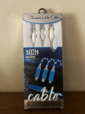 3-in-1 Streamer Charging Cable Fast Charge USB-C Micro-USB Silver