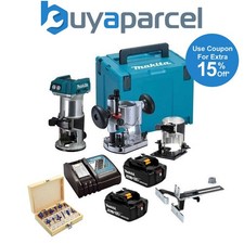 Makita DRT50RTJX2 18v Cordless Brushless Laminate Router Trimmer Plunge 12PC Kit