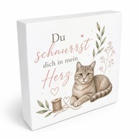 Holzbild In 20X20 Cm Du Schnurrst Mein Herz - Katze Holzdeko Mit Spruch: Du