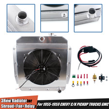 For 1955-1959 Chevy Gmc Pickup 3-row Radiator With Fan Shroud Relay Set