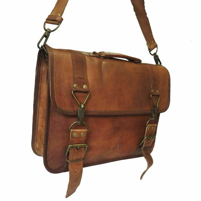 Leather Bag Vintage Inside Laptop Space Messenger Brown Genuine Men's Briefcase