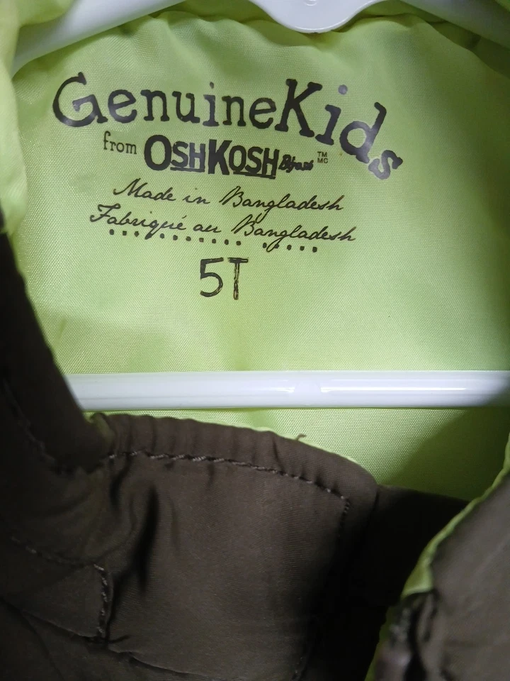 Chaleco acolchado Oshkosh verde oliva y lima genuino para niños pequeños, bolsillos, talla 5T Foto 3 de 3