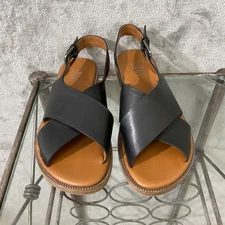 Franco Sarto Sandals Womens 7.5M Kayleigh Black Leather Buckle Flat Shoes