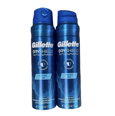 2x Gillette Dry Shield 24/7 Lasting Protection Arctic Ice Antiperspirant Spray