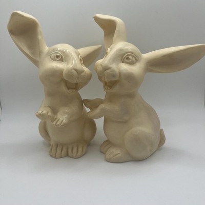 2 rare Bunny Rabbit Figurines A.Santini Signed Sculpture Figurine made in Italy