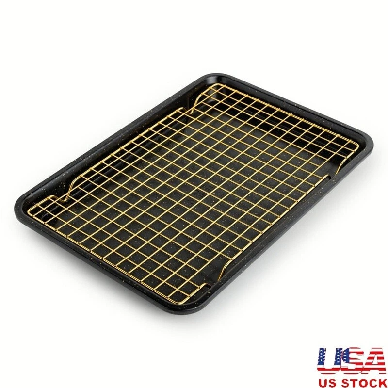 Non-Stick Baking Sheet W/ Gold Cooling Rack Baking Roasting Cookies Pastries New